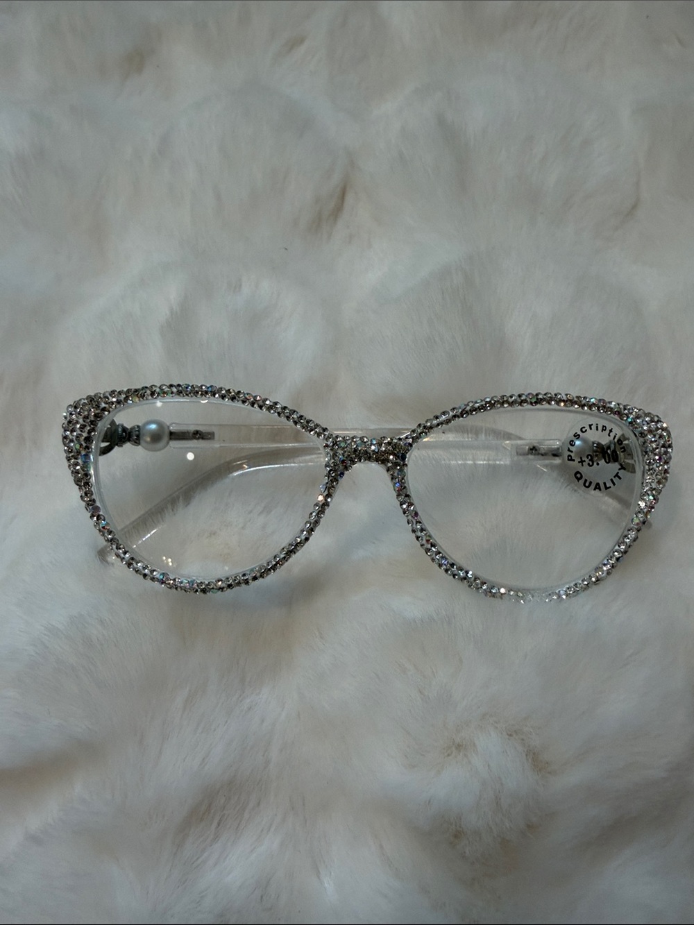 Crystal-Embellished Cat Eye Reading Glasses - Clear/Silver